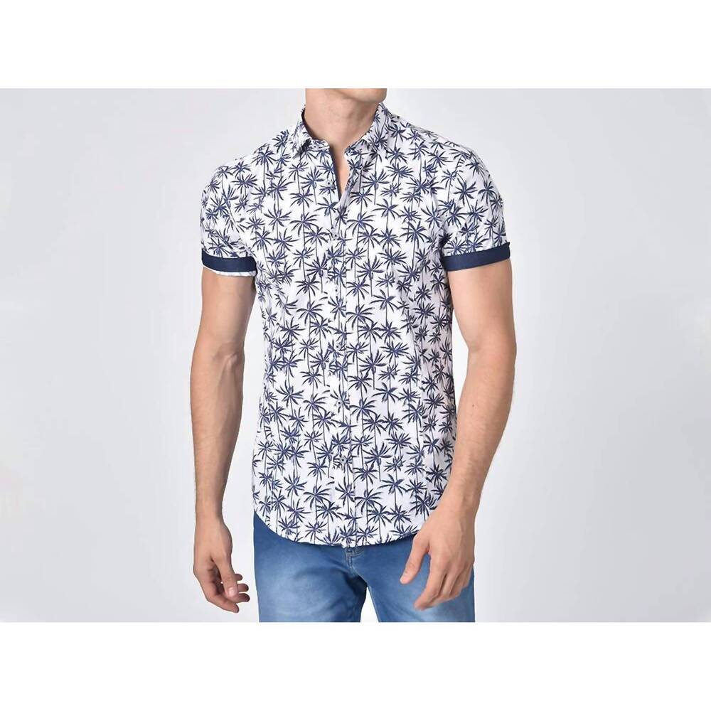 NEW EIGHT X palm print short sleeve shirt in navy